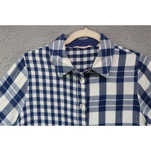 Soft Surroundings Blue White Plaid Button-Up Top-Medium/Petite - Picture 4 of 12